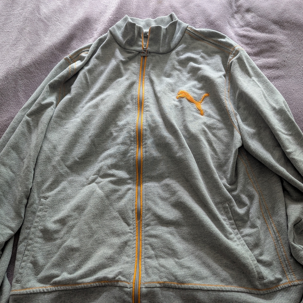 Puma Men's Gray Track Jacket with Gold Details